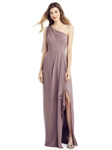 Bridesmaids Dress: After Six Bridesmaids SPRING 2020 - 6819 - One-Shoulder Draped Skirt Chiffon Gown with Front Slit