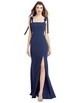Bridesmaids Dress: After Six Bridesmaids SPRING 2020 - 6826 - Bowed Flat Strap Trumpet Gown with Front Slit