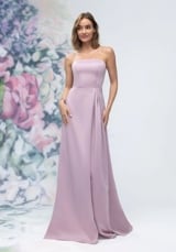 Bridesmaids Dress: Morilee Bridesmaids Collection: 3030014 - Strapless Straight Neck Satin Bridesmaid Dress with Detachable Watteau Back