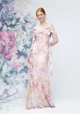 Bridesmaids Dress: Morilee Bridesmaids Collection: 3030020 - Floral Printed Bias Cut Cowl Detail Bridesmaid Dress with Ruffles