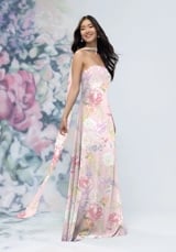 Bridesmaids Dress: Morilee Bridesmaids Collection: 3030021 - Strapless Floral Printed Chiffon Column Bridesmaid Dress with Scarf