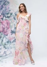 Bridesmaids Dress: Morilee Bridesmaids Collection: 3030022 - Asymmetric Ruffle Floral Printed Chiffon Bridesmaid Dress