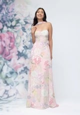 Bridesmaids Dress: Morilee Bridesmaids Collection: 3030023 - Draped Sweetheart Floral Printed Bridesmaid Dress with Detachable Rosette and Scarf