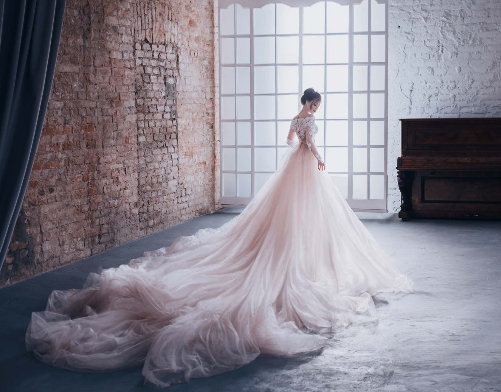 Modern Rustic Long Sleeve Lace Crop Top Wedding Dress Bridal