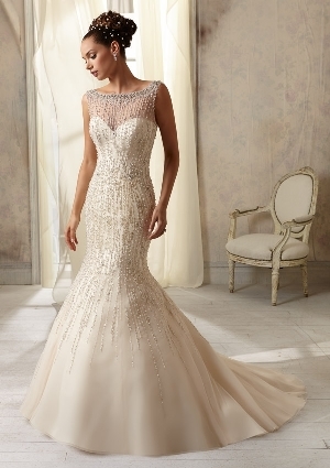 Wedding Dress - Angelina Faccenda SPRING 2014 Collection: 1283 - Pearl and Crystal Beading Design on Net | AngelinaFaccenda Bridal Gown