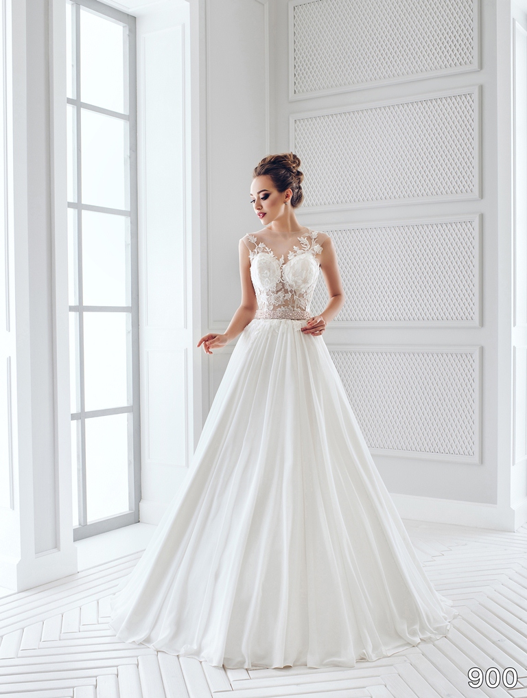 Wedding Dress - Sans Pareil Bridal Collection 2016: 900 - Barely-there lace  illusion bodice with covered bust and pleated satin skirt