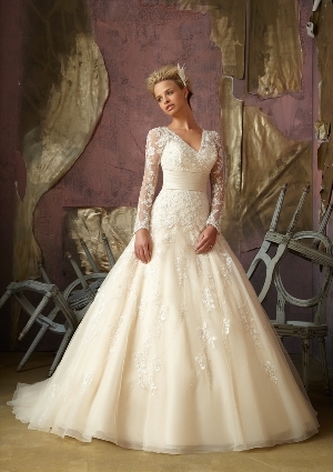 Wedding Dress - Mori Lee Bridal FALL 2012 Collection: 1851 - Embroidered Net with Satin Cumberbund | MoriLee Bridal Gown