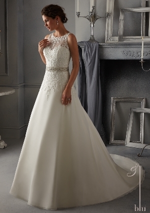 Wedding Dress - Mori Lee Blue FALL 2014 Collection: 5271 - Embroidered Lace Appliques on a Delicate Chiffon Bridal Gown with Light Beading  | MoriLee Bridal Gown