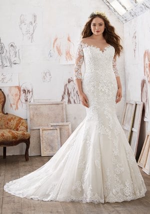 Wedding Dress - Mori Lee Julietta SPRING 2017 Collection: 3212 - Mia - Alençon and Venice Lace Appliqués on Net with Scalloped Hemline | PlusSize Bridal Gown