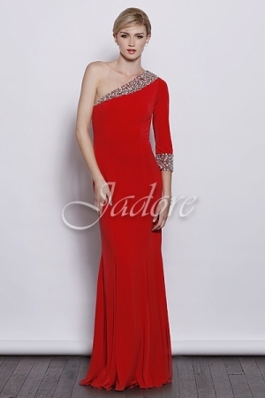 Special Occasion Dress - Jadore J3 Collection - J3041 - Jersey w/ plastic beaded arm and neckline accent | Jadore Prom Gown