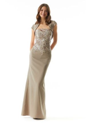  Dress - Mori Lee Collection: 73005 - Sequin Embroidered Sheath Evening Gown with Matching Bolero | MoriLee Evening Gown